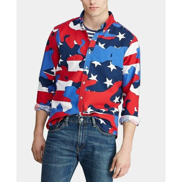Ralph Lauren Mens Camo Patriotic Long Sleeve Button-Down Shirt XL RAA10426 - Picture 1 of 11